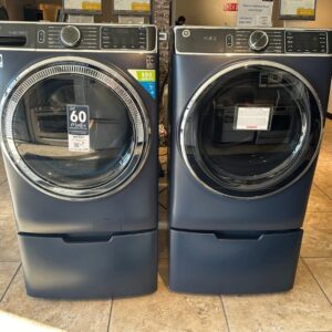 ge 24 inch front load smart washer with 5.0 cu. ft. capacity ft 24 inch gas smart dryer with 7.4 cu. ft. capacity, wifi enabled