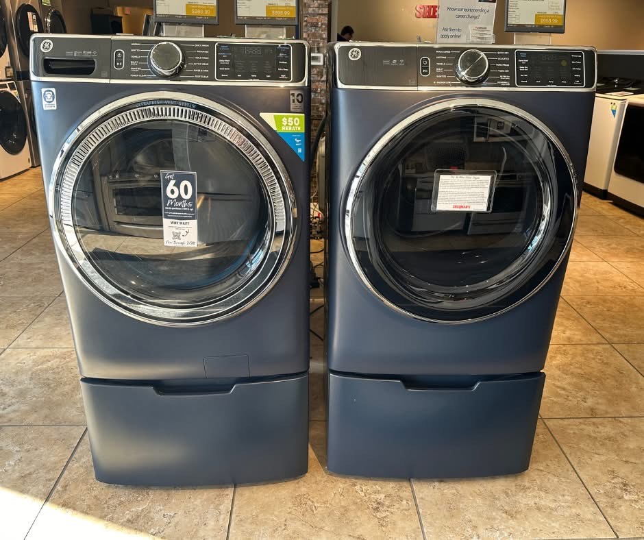 ge 24 inch front load smart washer with 5.0 cu. ft. capacity ft 24 inch gas smart dryer with 7.4 cu. ft. capacity, wifi enabled