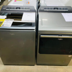 samsung 5.0 cu. ft. top load washer with active water jet in champagne ft 7.4 cu. ft. electric dryer with sensor dry in champagne