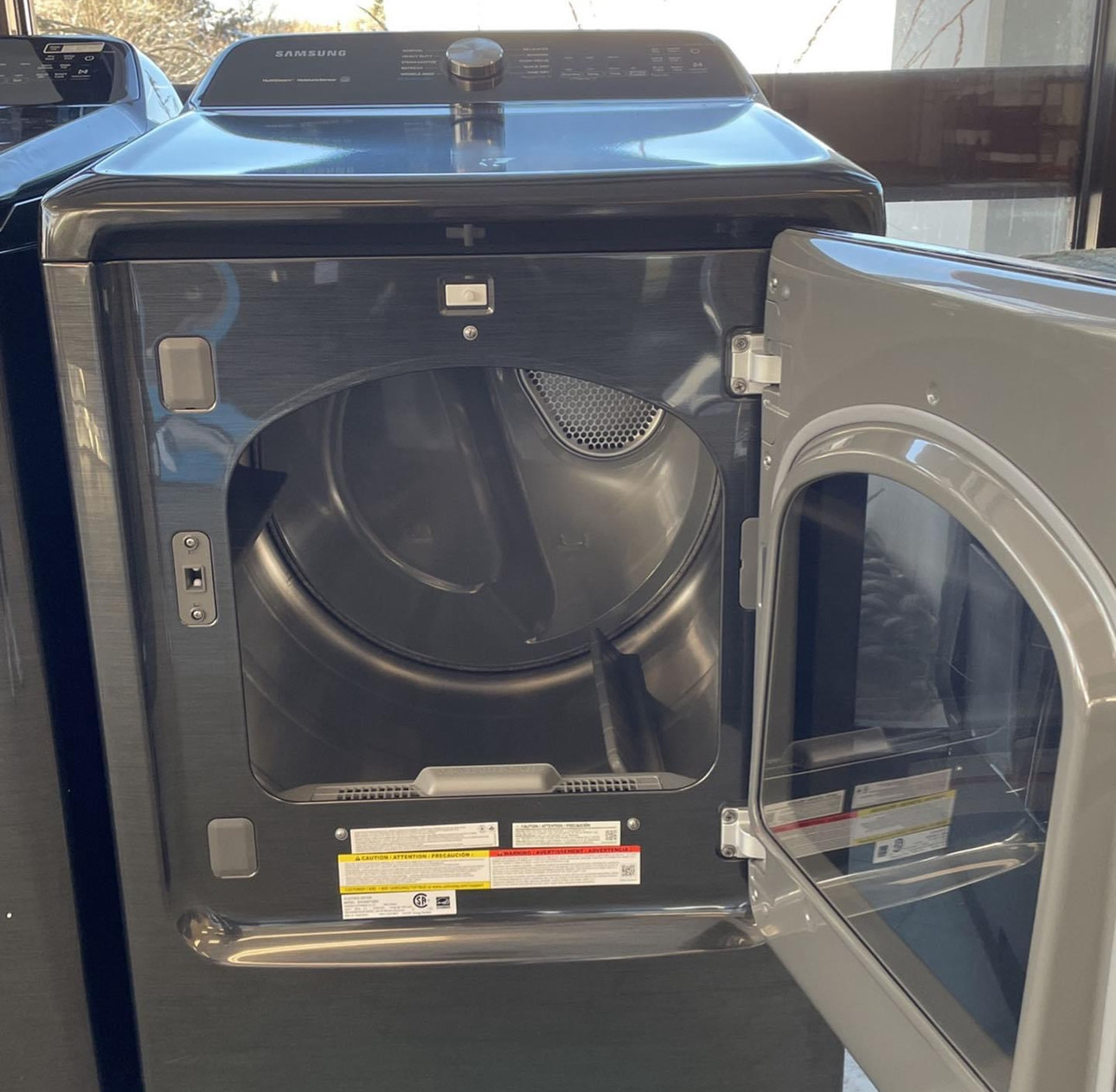 samsung 28 inch top load washer with 5.4 cu. with active waterjet in black stainless steel ft 7.4 cu. ft. gas dryer with steam sanitize+ in black stainless steel samsung 28 inch top load washer with 5.4 cu. with active waterjet in black stainless steel ft 7.4 cu. ft. gas dryer with steam sanitize+ in black stainless steel