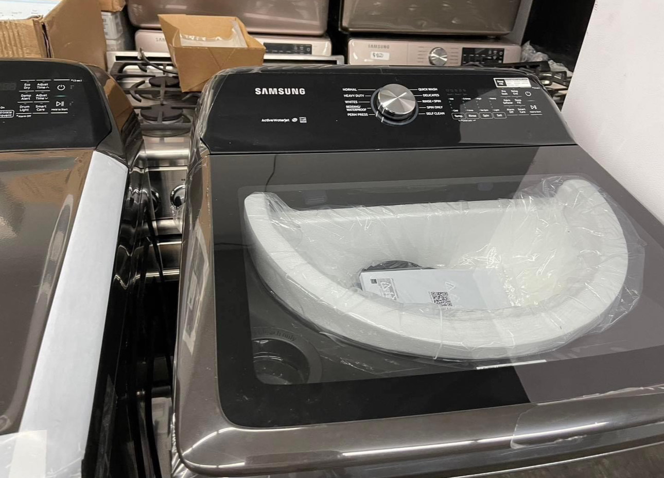 samsung 5.0 cu. ft. black stainless steel top load washer ft 7.4 cu. ft. electric dryer with steam sanitize+ in black stainless steel samsung 5.0 cu. ft. black stainless steel top load washer ft 7.4 cu. ft. electric dryer with steam sanitize+ in black stainless steel