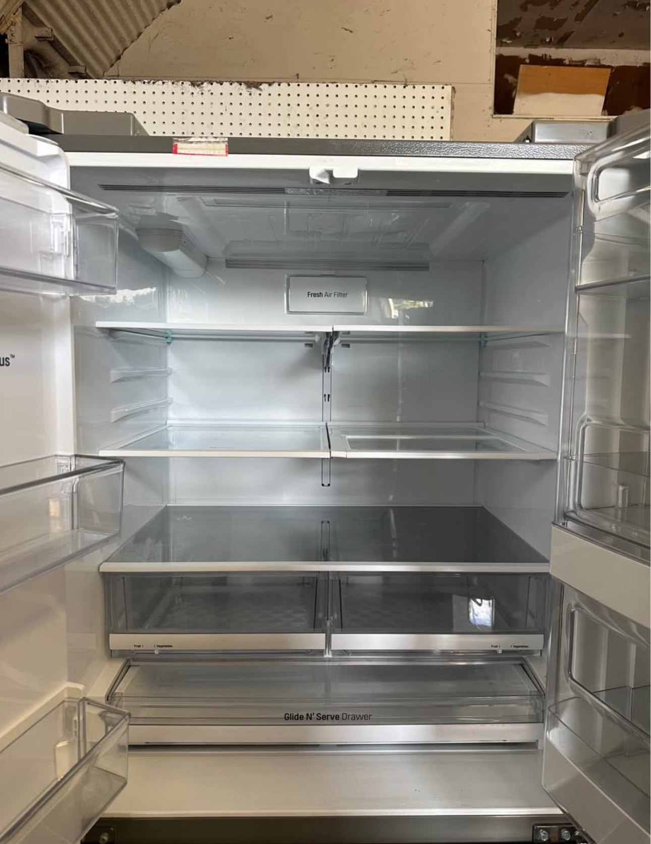 lg 36 inch, 27.8 cu. ft., french 4 door smart refrigerator featuring an instaview® door in door® panel, an integrated ice and water dispenser, and wi fi connectivity.