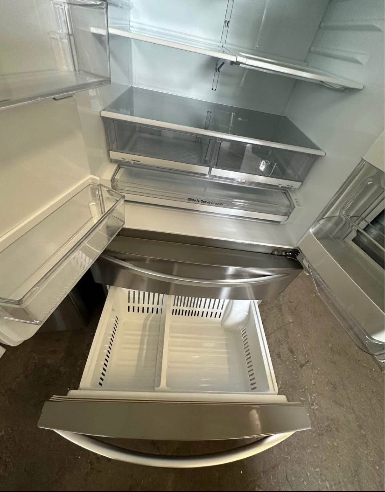 lg 36 inch, 27.8 cu. ft., french 4 door smart refrigerator featuring an instaview® door in door® panel, an integrated ice and water dispenser, and wi fi connectivity.