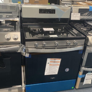 whirlpool 30 inch freestanding gas range with a 5.1 cu. ft. capacity, five sealed burners, and a broiler drawer.