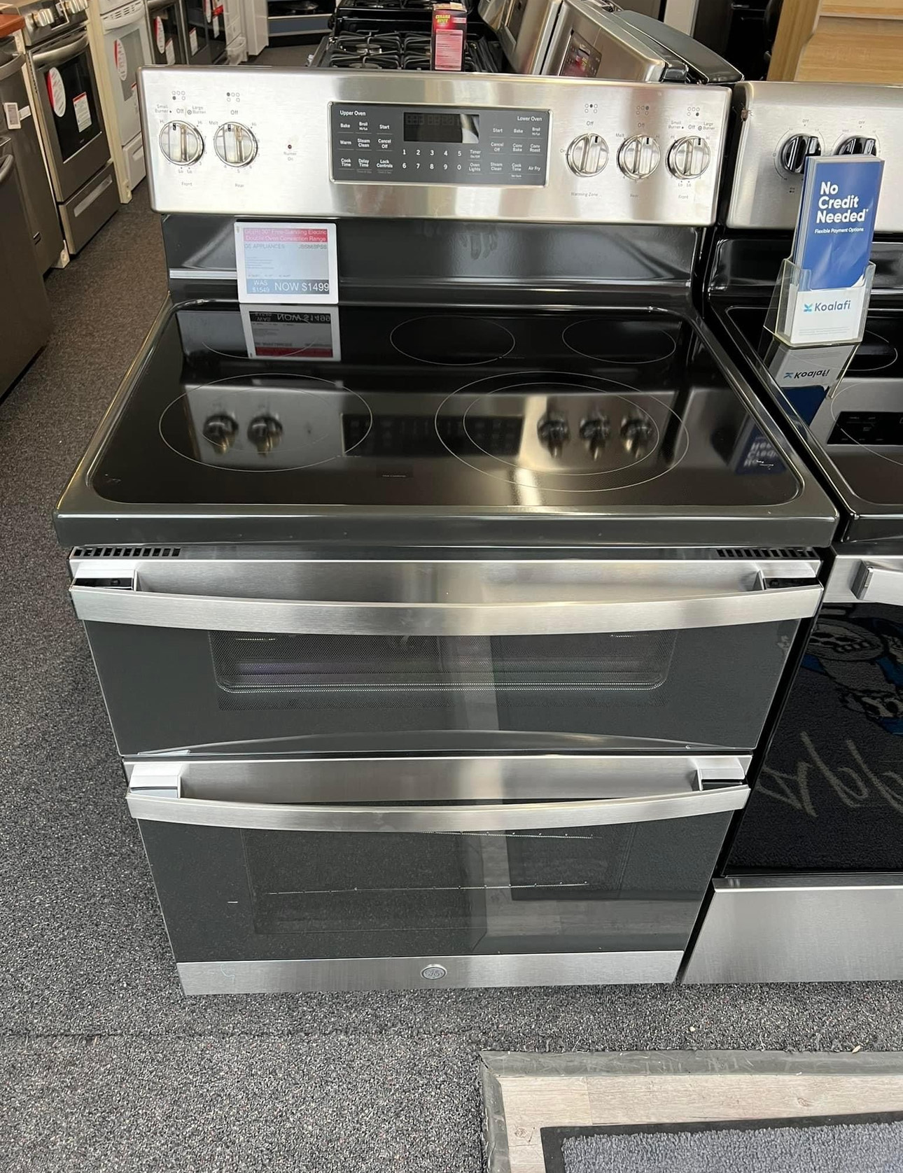 ge 30 inch, freestanding electric range with a radiant smoothtop and a large 6.6 cubic foot total capacity double oven featuring convection and no preheat air fry.